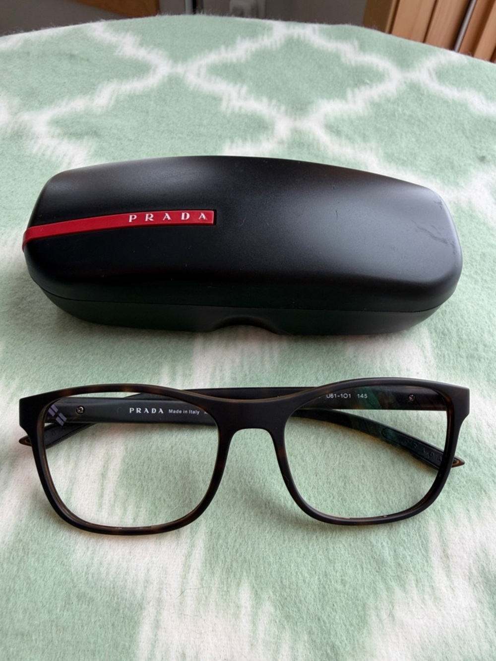 Prada Linea Rossa VPS 08G brown Tortoiseshell Rectangular Eyeglass Frames /case